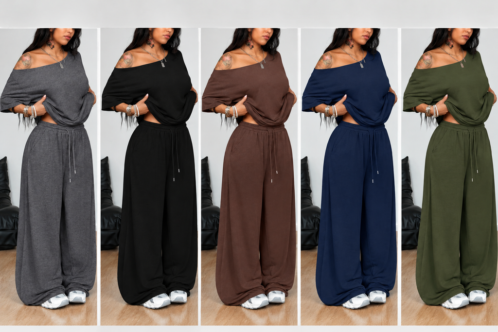 💥Trending Now | Women's Off-Shoulder 2-Piece Set - Comfortable Top & Wide Leg Pants