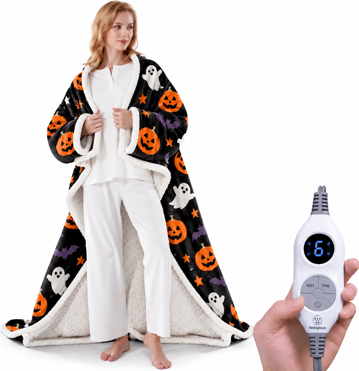 💝💝Wearable Heated Blanket with Foot Pocket Sherpa🔥Overheat Protection & Auto Shut-Off