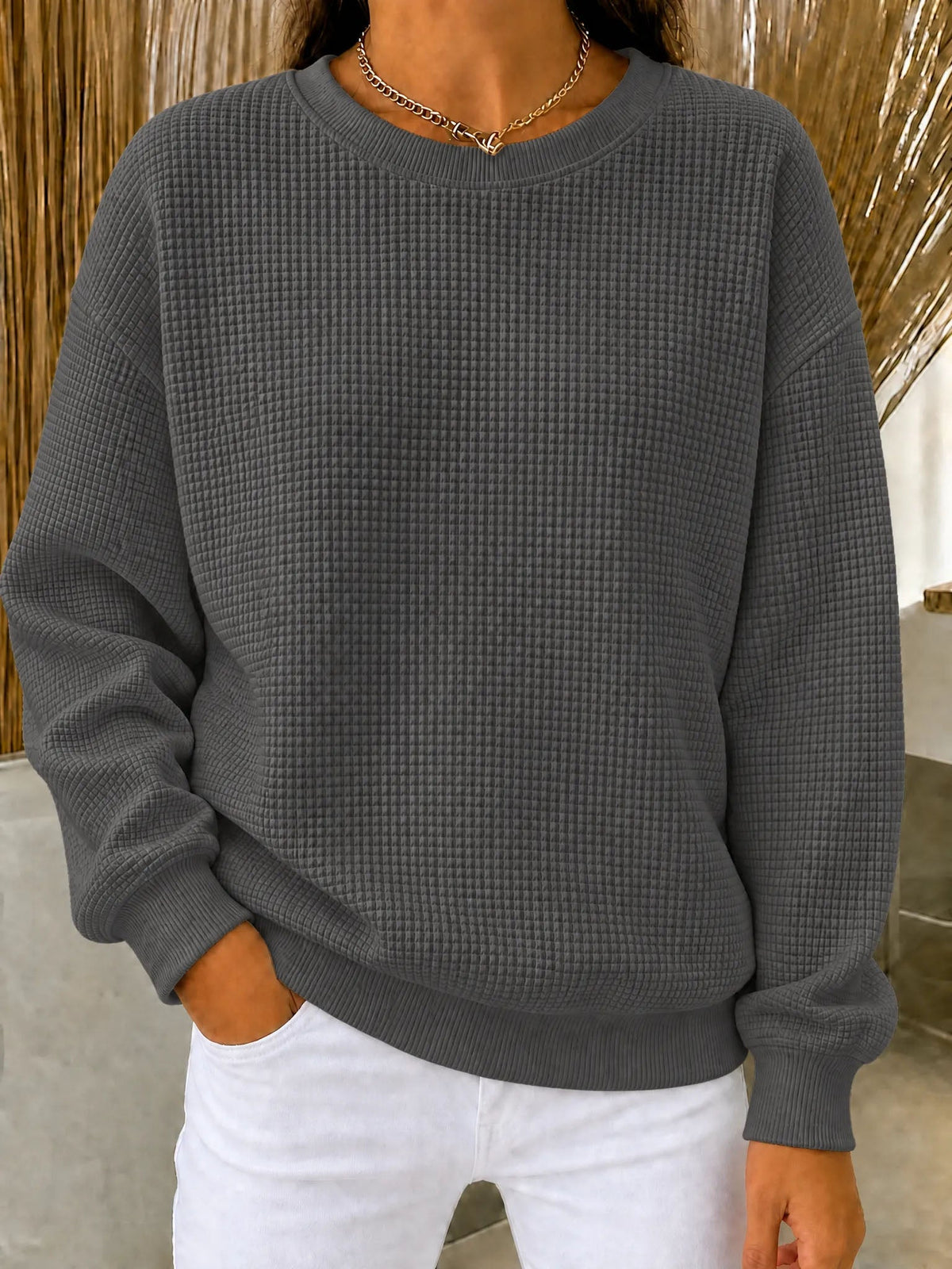 🔥 FINAL HOURS — Women's Waffle Knit Crewneck Sweatshirt | Cozy & Effortless Everyday Style