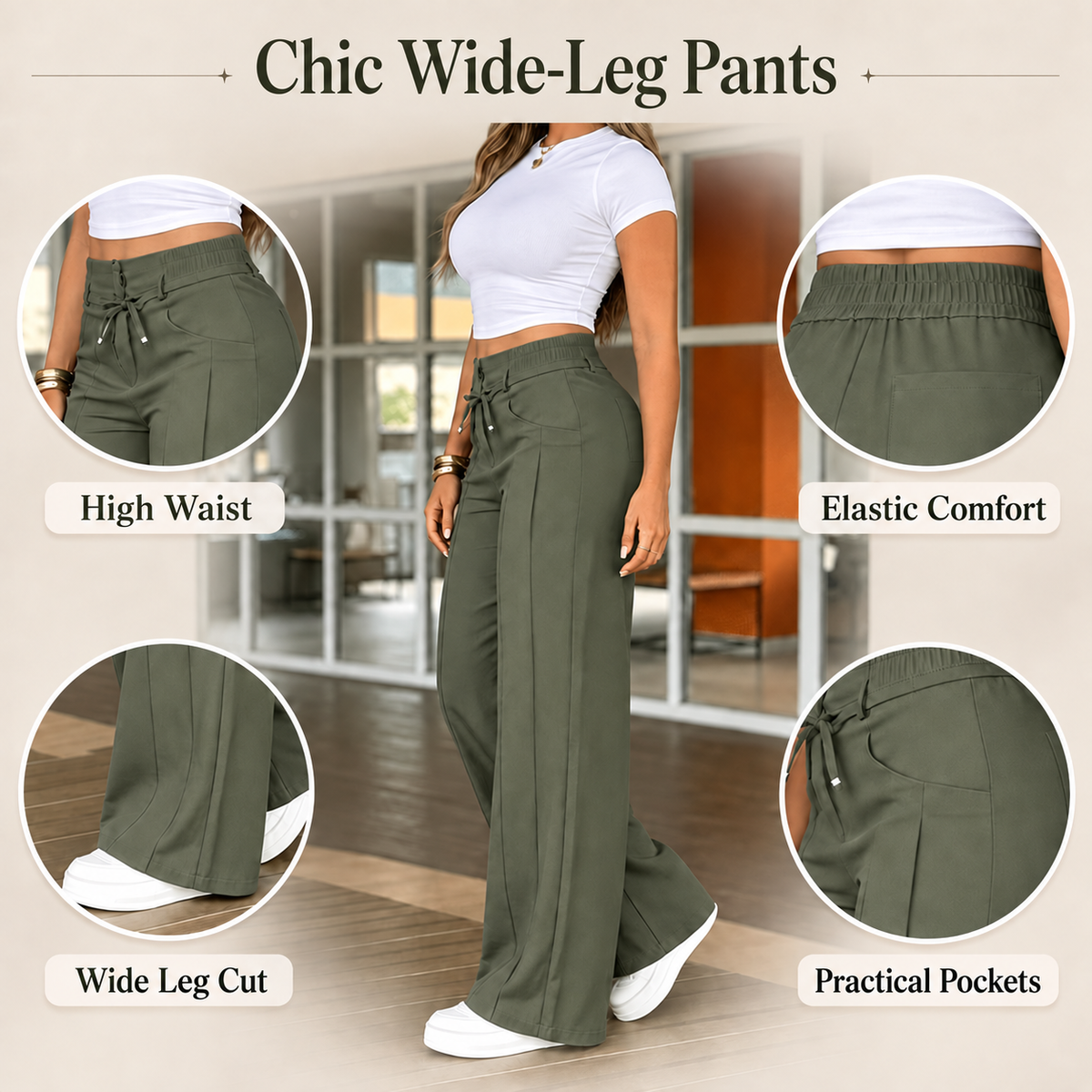 💝💝Women's High-Waisted Straight-Leg Pants with Front Seam Detail & Elastic Back Waistband – Comfortable, Versatile Trousers for Work & Everyday Wear