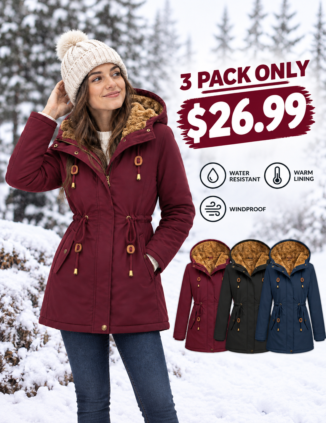 💝💝Women's Fleece-Lined Hooded Parka Jacket