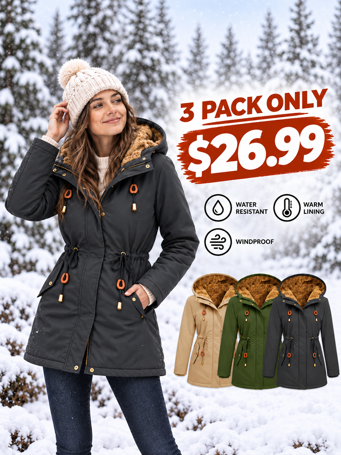 💝💝Women's Fleece-Lined Hooded Parka Jacket