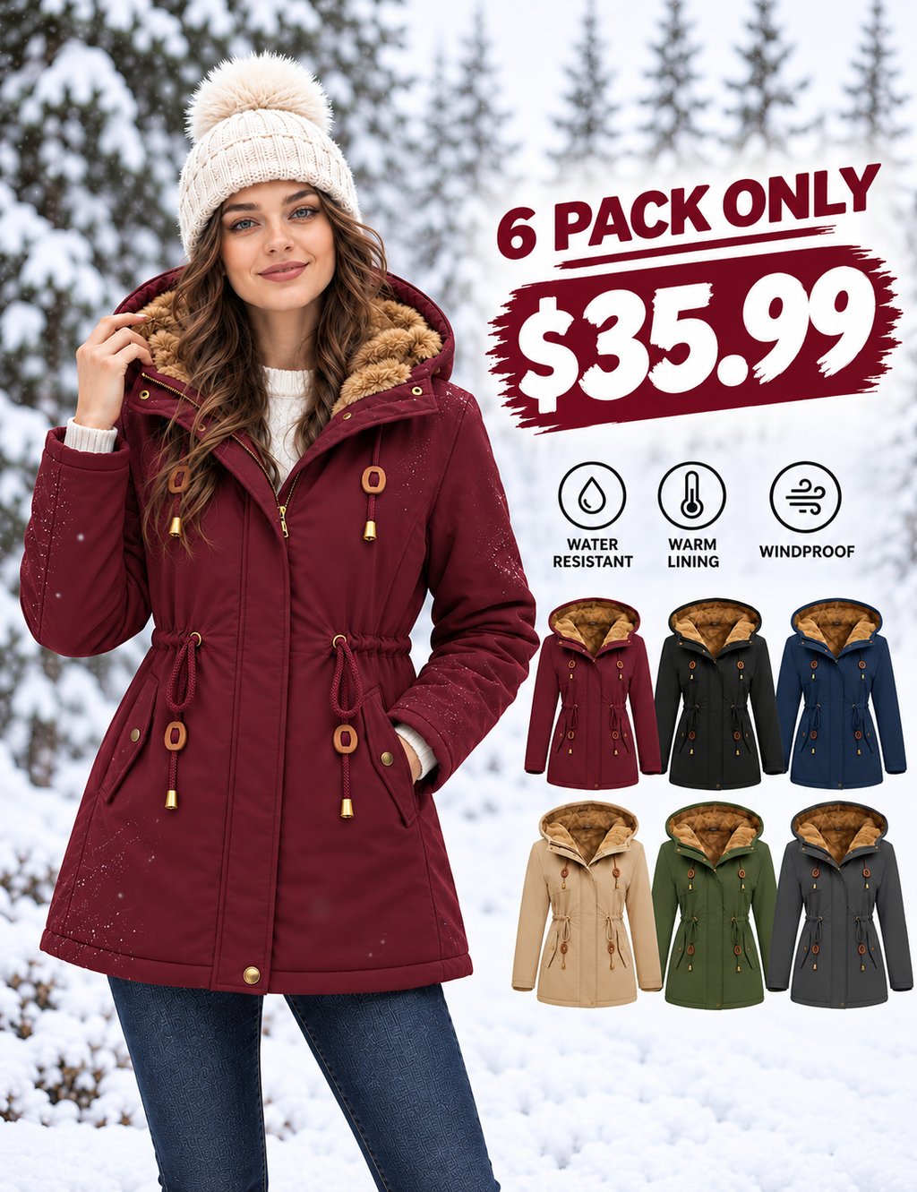 💝💝Women's Fleece-Lined Hooded Parka Jacket