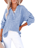 🔥 FINAL HOURS — Women's Gauze Button-Neck Blouse | Oversized Long-Sleeve Style