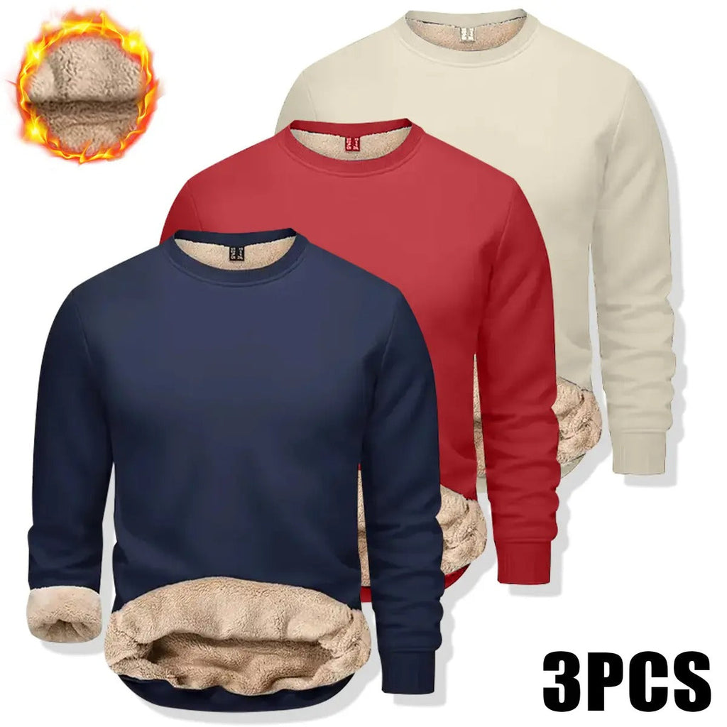 💝💝Men's Fitted Crewneck Fleece Lined Sweatshirt, Wind Resistant Polyester Athletic Pullover, Casual Fashion Active Tops
