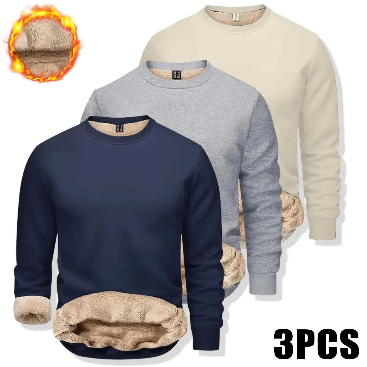 💝💝Men's Fitted Crewneck Fleece Lined Sweatshirt, Wind Resistant Polyester Athletic Pullover, Casual Fashion Active Tops