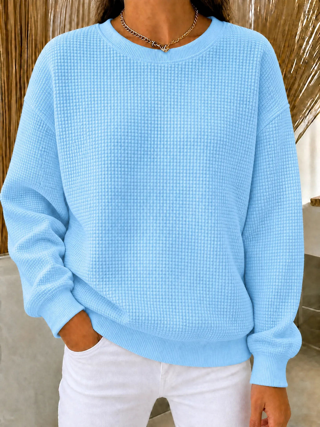 🔥 FINAL HOURS — Women's Waffle Knit Crewneck Sweatshirt | Cozy & Effortless Everyday Style