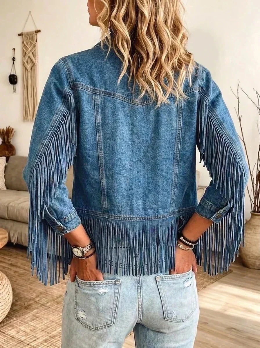 💝💝Western Fringe Cropped Denim Jacket