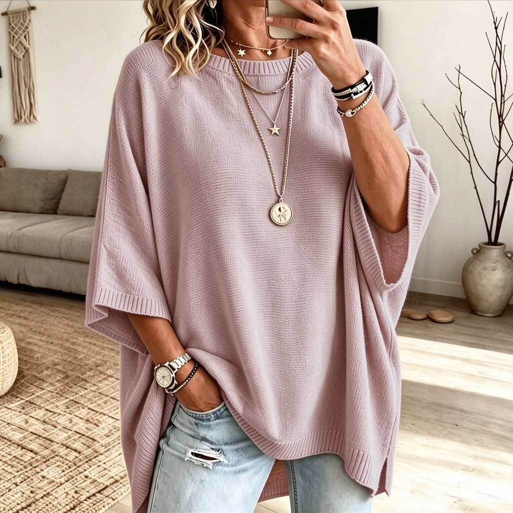 🖤 BLACK FRIDAY SALE 🖤 ☁️ Women's Oversized Short-Sleeve Knit Sweater | Relaxed Fit & Effortless Style