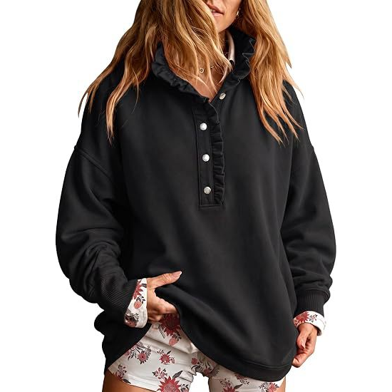 🖤 BLACK FRIDAY SALE 🖤 ☁️ Women's Oversized Button-Front Sweatshirt | Relaxed Fit & Cozy Comfort