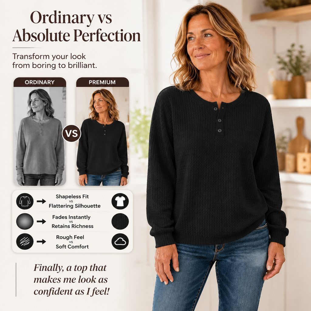 🔥🍂 LAST CHANCE — Women's Waffle Knit Sweatshirt | Loose Fit & Button-Neck Style