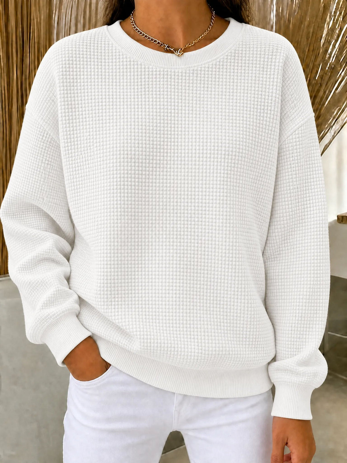 🔥 FINAL HOURS — Women's Waffle Knit Crewneck Sweatshirt | Cozy & Effortless Everyday Style
