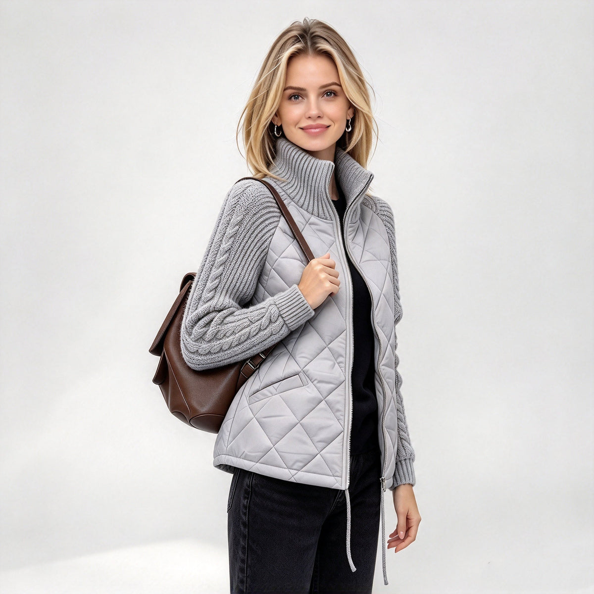 💡 Women's Knit Patchwork Puffy Jacket