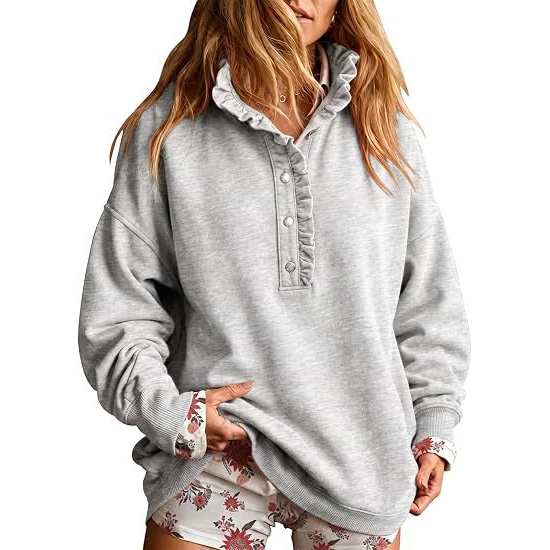 🖤 BLACK FRIDAY SALE 🖤 ☁️ Women's Oversized Button-Front Sweatshirt | Relaxed Fit & Cozy Comfort