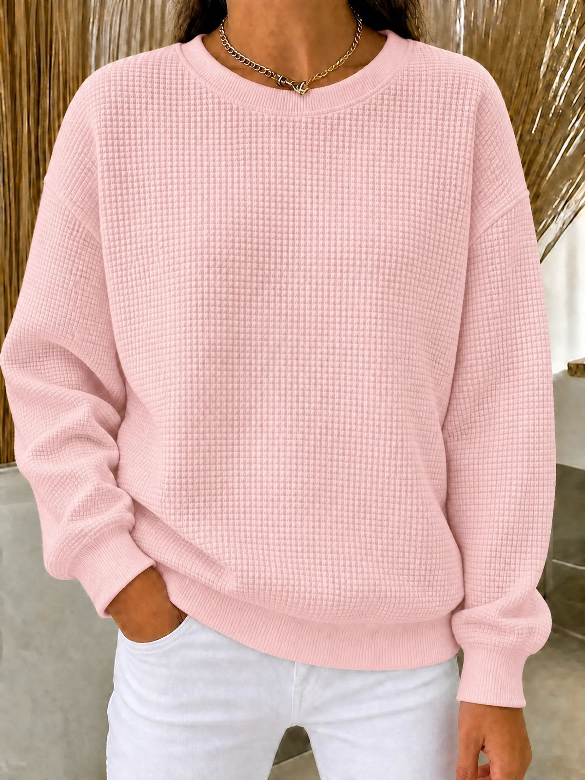 🔥 FINAL HOURS — Women's Waffle Knit Crewneck Sweatshirt | Cozy & Effortless Everyday Style