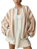 🔥FINAL HOURS — Women's Striped Knit Cardigan | Oversized Open-Front Balloon Sleeve Sweater