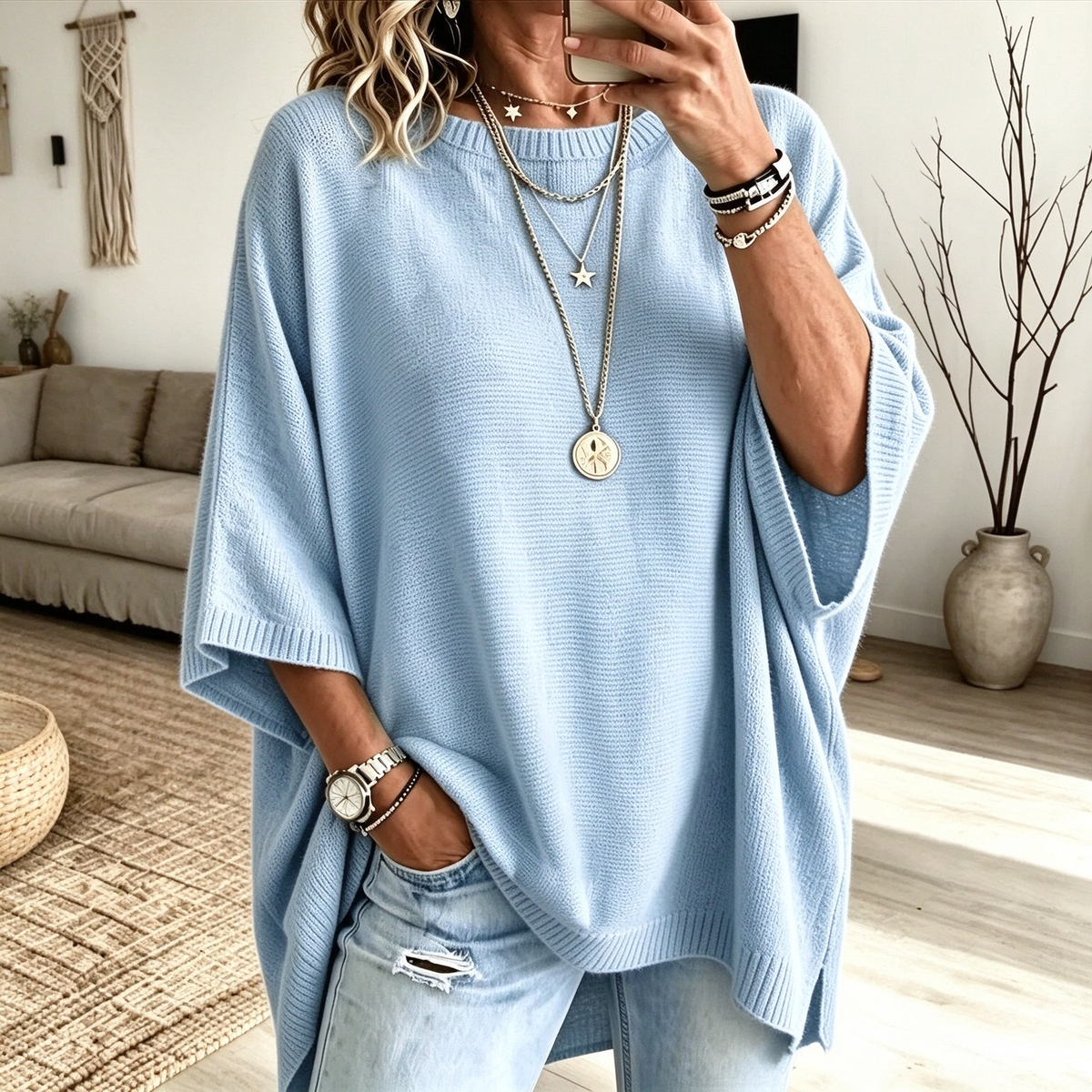 🖤 BLACK FRIDAY SALE 🖤 ☁️ Women's Oversized Short-Sleeve Knit Sweater | Relaxed Fit & Effortless Style