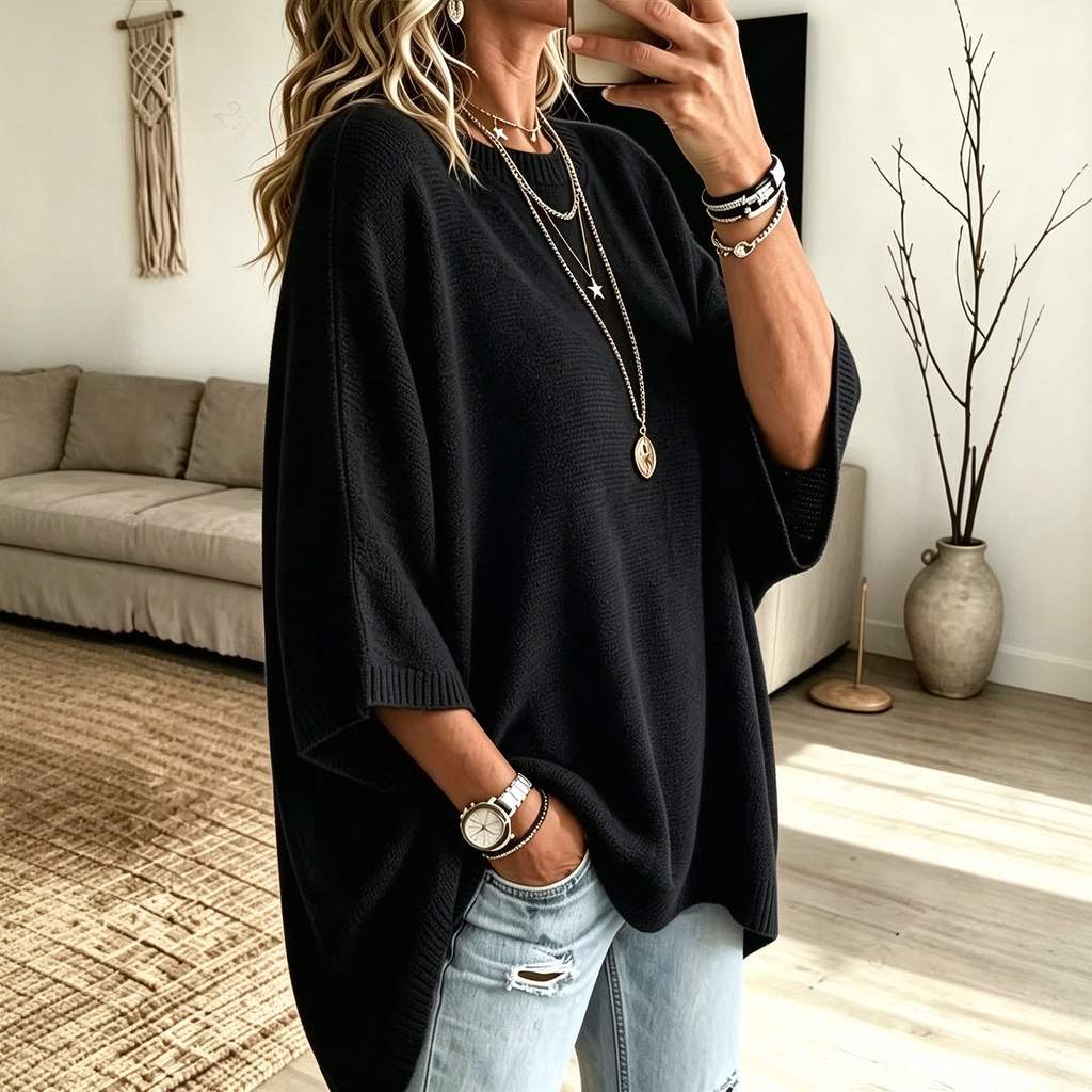 🖤 BLACK FRIDAY SALE 🖤 ☁️ Women's Oversized Short-Sleeve Knit Sweater | Relaxed Fit & Effortless Style