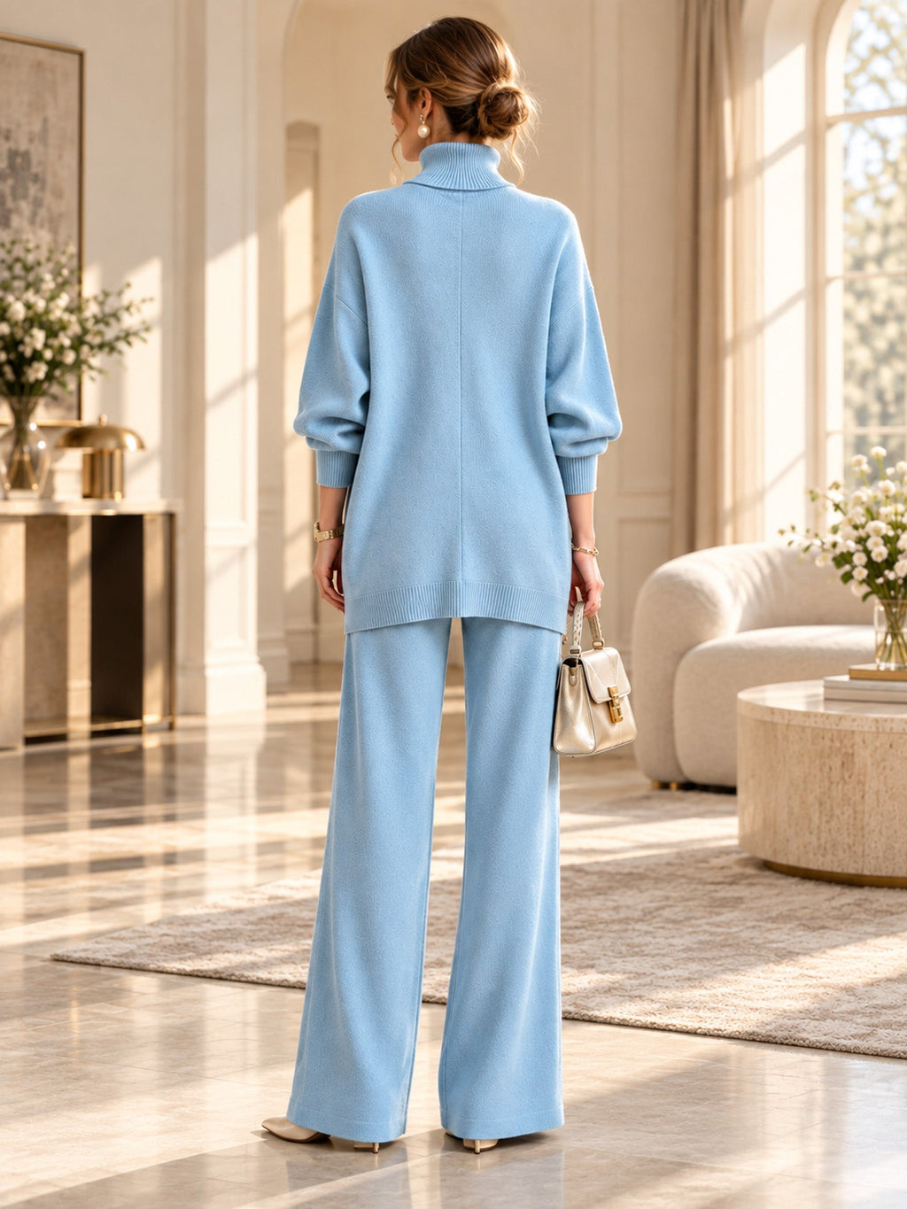 🖤 BLACK FRIDAY SALE 🖤 ☁️ Women's Turtleneck Sweater & Wide-Leg Pants Set | Elegant Fit & Effortless Style
