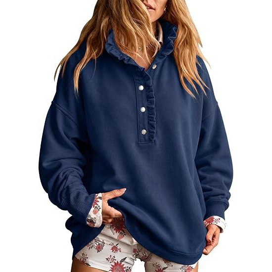 🖤 BLACK FRIDAY SALE 🖤 ☁️ Women's Oversized Button-Front Sweatshirt | Relaxed Fit & Cozy Comfort