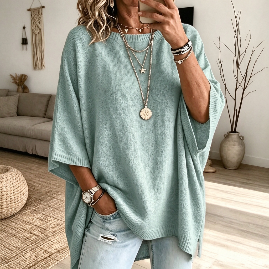 🖤 BLACK FRIDAY SALE 🖤 ☁️ Women's Oversized Short-Sleeve Knit Sweater | Relaxed Fit & Effortless Style