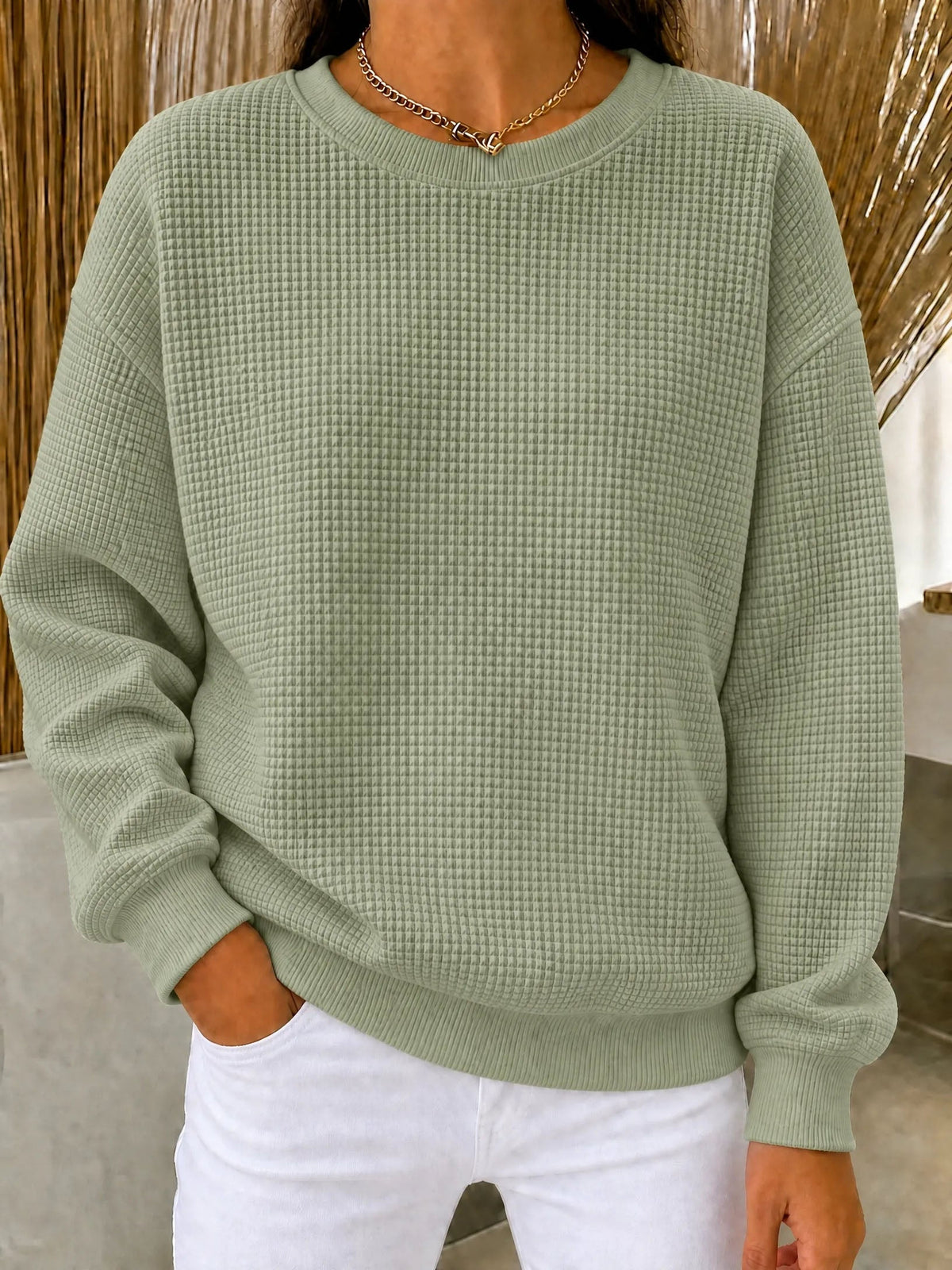 🔥 FINAL HOURS — Women's Waffle Knit Crewneck Sweatshirt | Cozy & Effortless Everyday Style