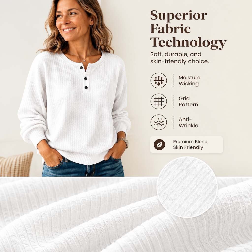 🔥🍂 LAST CHANCE — Women's Waffle Knit Sweatshirt | Loose Fit & Button-Neck Style