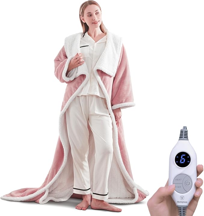 💝💝Wearable Heated Blanket with Foot Pocket Sherpa🔥Overheat Protection & Auto Shut-Off