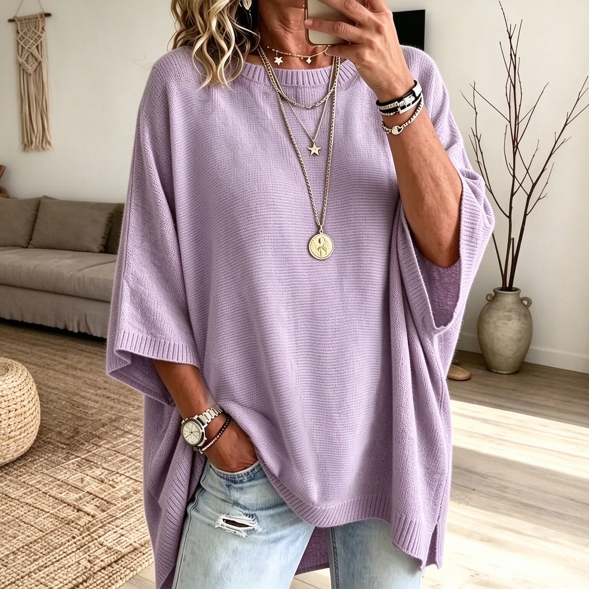 🖤 BLACK FRIDAY SALE 🖤 ☁️ Women's Oversized Short-Sleeve Knit Sweater | Relaxed Fit & Effortless Style