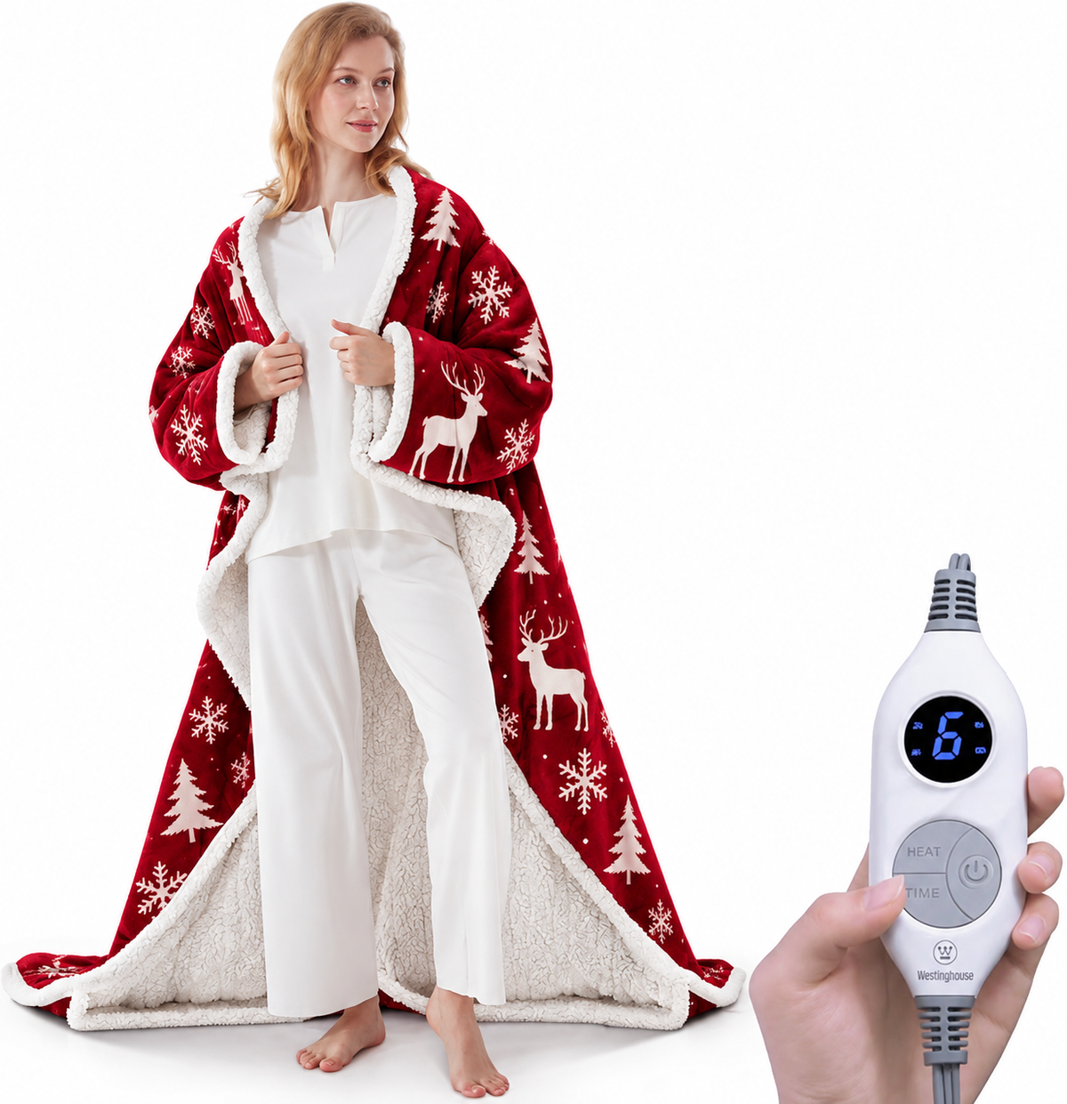 💝💝Wearable Heated Blanket with Foot Pocket Sherpa🔥Overheat Protection & Auto Shut-Off