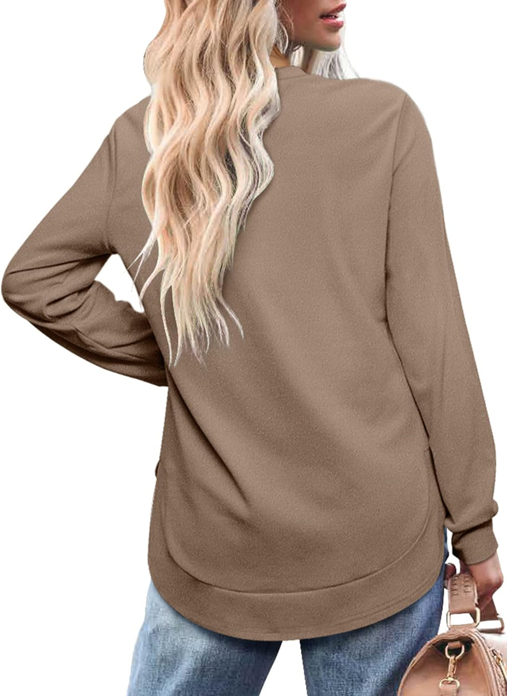 Limited time sale🔥Womens Sweatshirt Crewneck Long Sleeve Shirts Tops Curved Hem