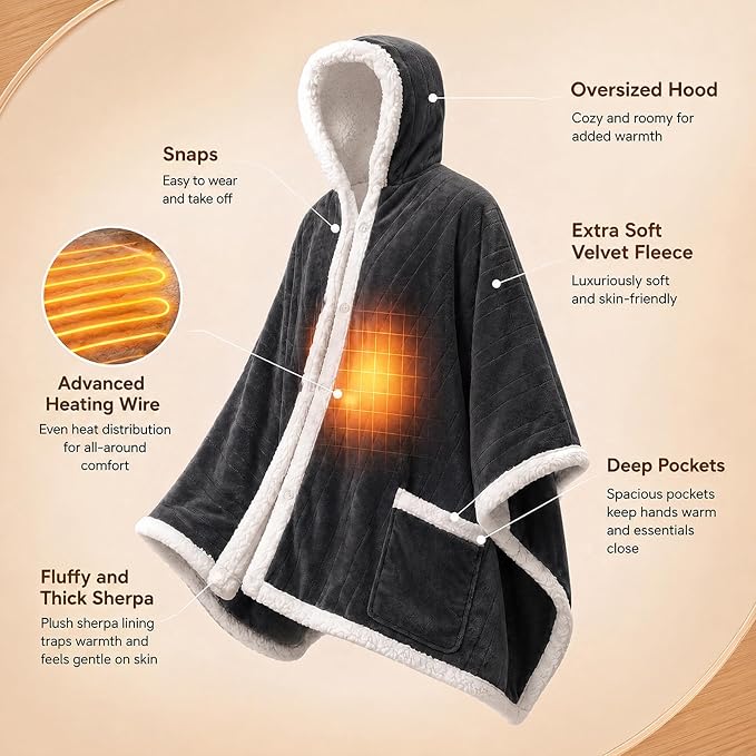 💝💝Wearable Heated Blanket with Foot Pocket Sherpa🔥Overheat Protection & Auto Shut-Off