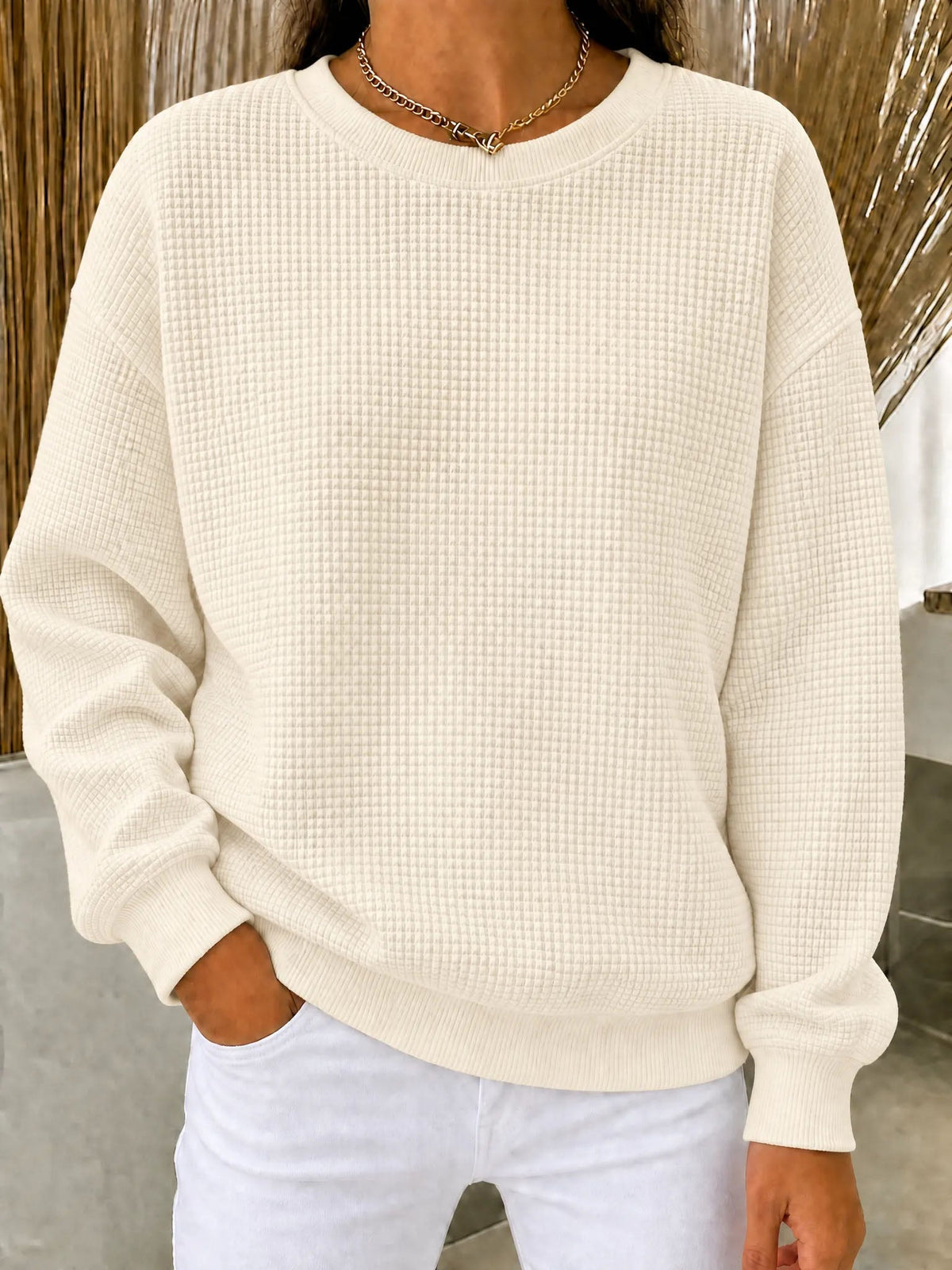 🔥 FINAL HOURS — Women's Waffle Knit Crewneck Sweatshirt | Cozy & Effortless Everyday Style