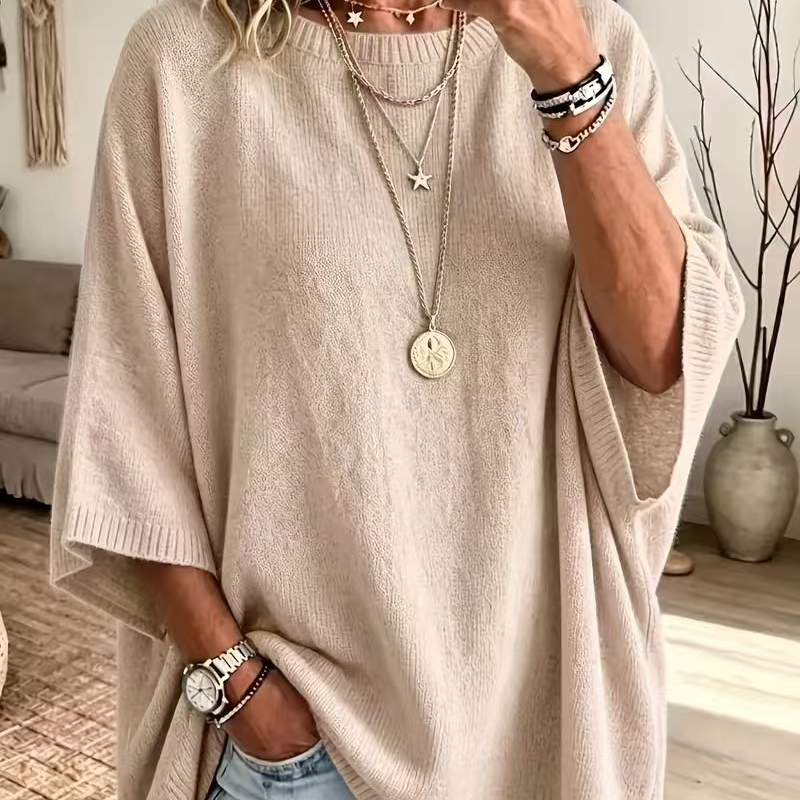 🖤 BLACK FRIDAY SALE 🖤 ☁️ Women's Oversized Short-Sleeve Knit Sweater | Relaxed Fit & Effortless Style