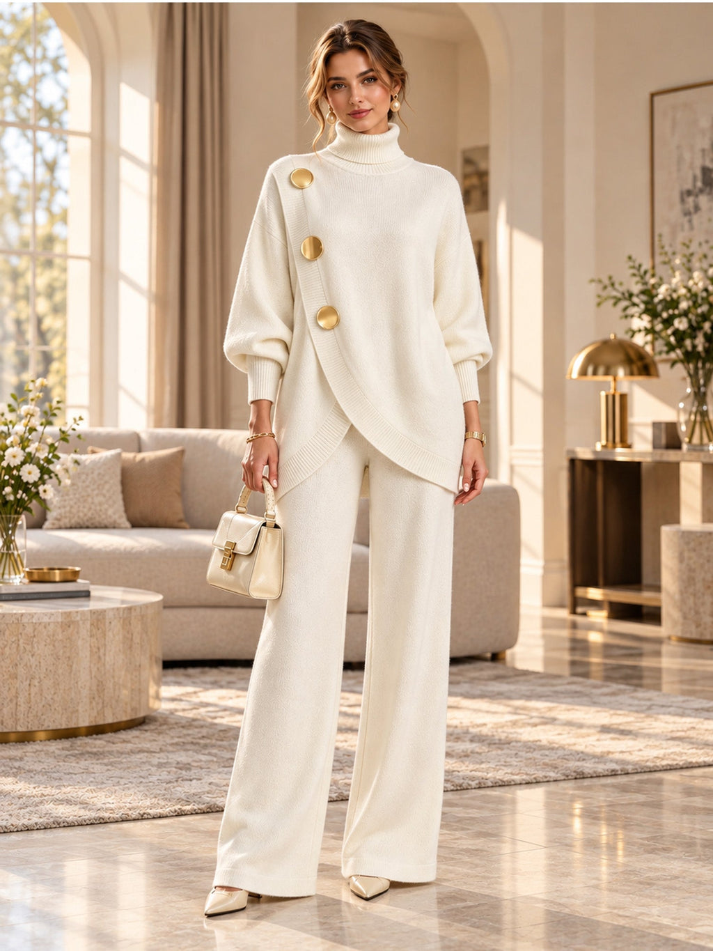 🖤 BLACK FRIDAY SALE 🖤 ☁️ Women's Turtleneck Sweater & Wide-Leg Pants Set | Elegant Fit & Effortless Style