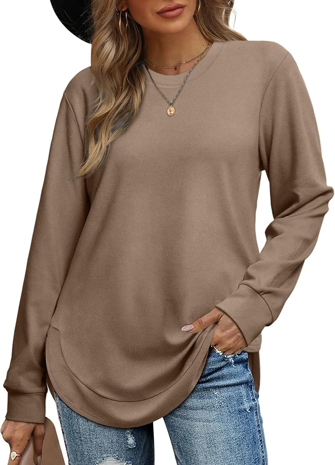 Limited time sale🔥Womens Sweatshirt Crewneck Long Sleeve Shirts Tops Curved Hem