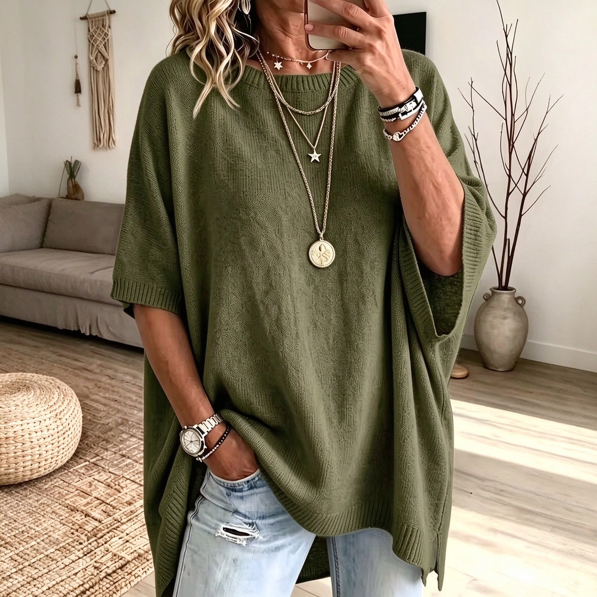 🖤 BLACK FRIDAY SALE 🖤 ☁️ Women's Oversized Short-Sleeve Knit Sweater | Relaxed Fit & Effortless Style
