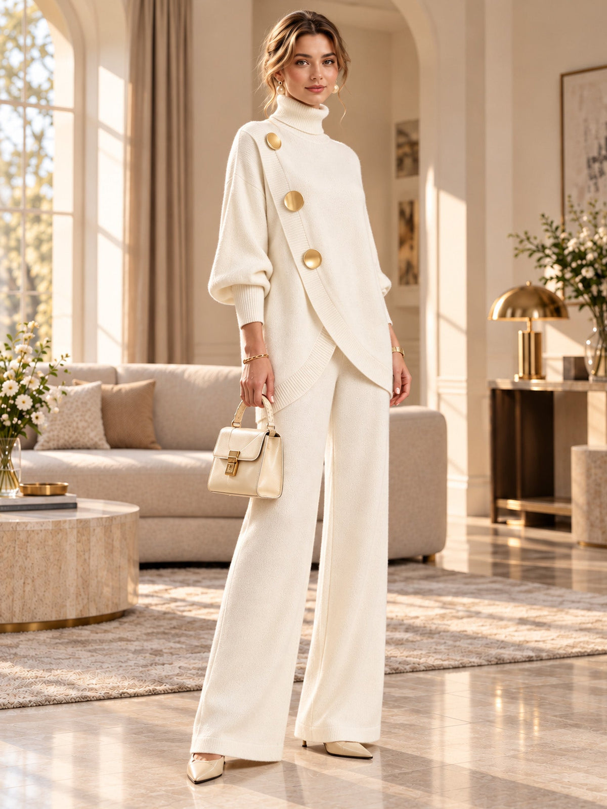 🖤 BLACK FRIDAY SALE 🖤 ☁️ Women's Turtleneck Sweater & Wide-Leg Pants Set | Elegant Fit & Effortless Style