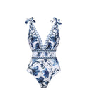 🔥V Neck Lace Up Printed One Piece Swimsuit and Skirt