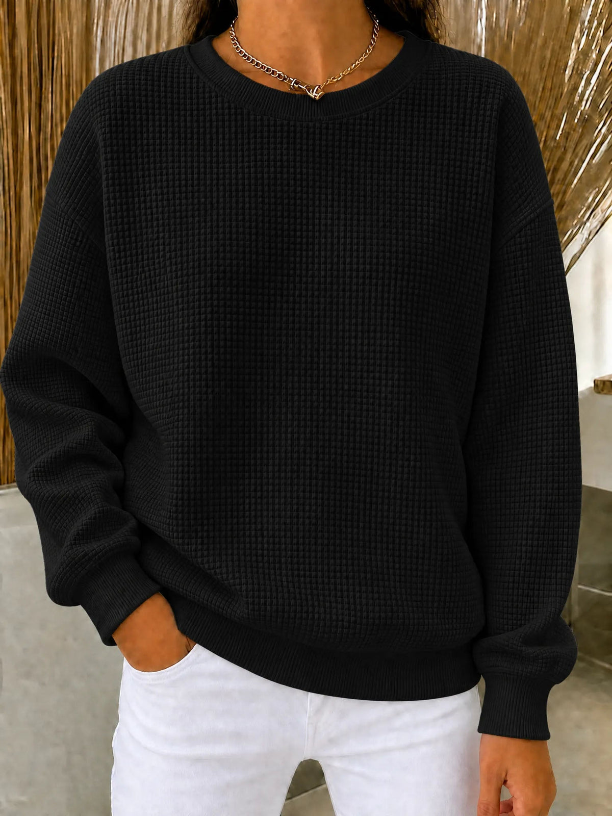 🔥 FINAL HOURS — Women's Waffle Knit Crewneck Sweatshirt | Cozy & Effortless Everyday Style