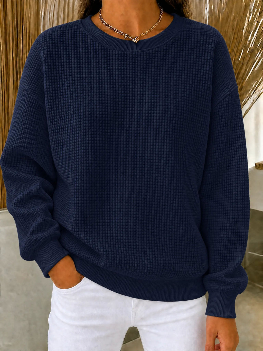 🔥 FINAL HOURS — Women's Waffle Knit Crewneck Sweatshirt | Cozy & Effortless Everyday Style