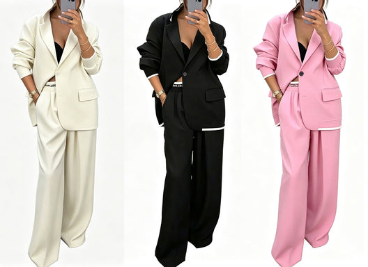 ✨🛍️Fresh Drop - Blazer & Wide-Leg Pant Suit – Clean Lines & Breezy Comfort for Confident All-Day Wear
