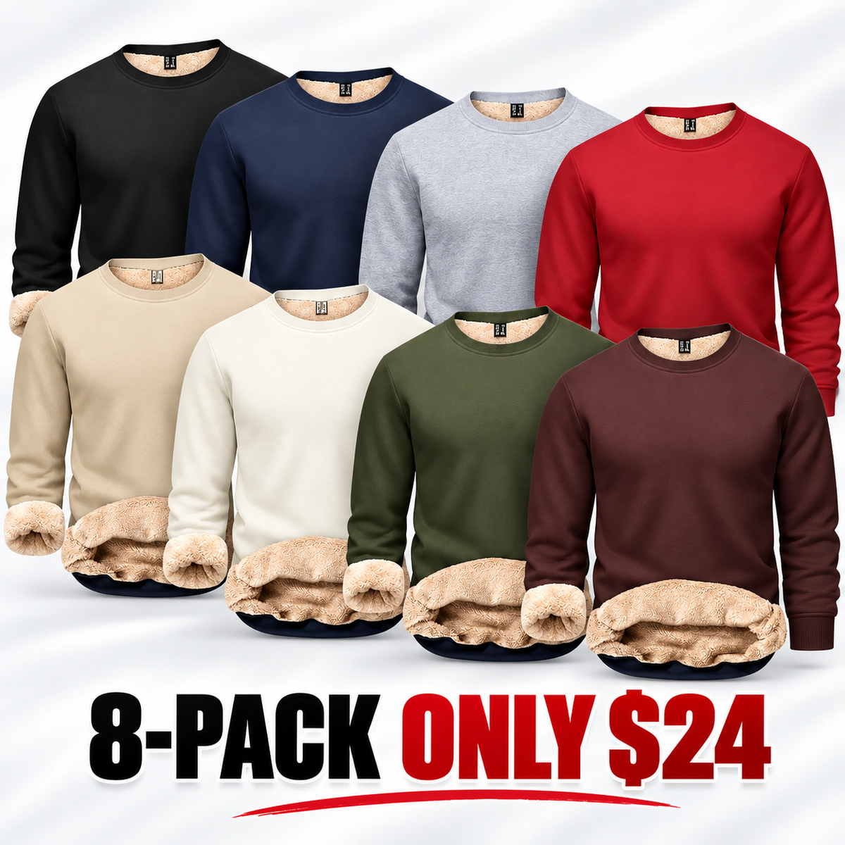 Men's Fitted Crewneck Fleece Lined Sweatshirt, Wind Resistant Polyester ...