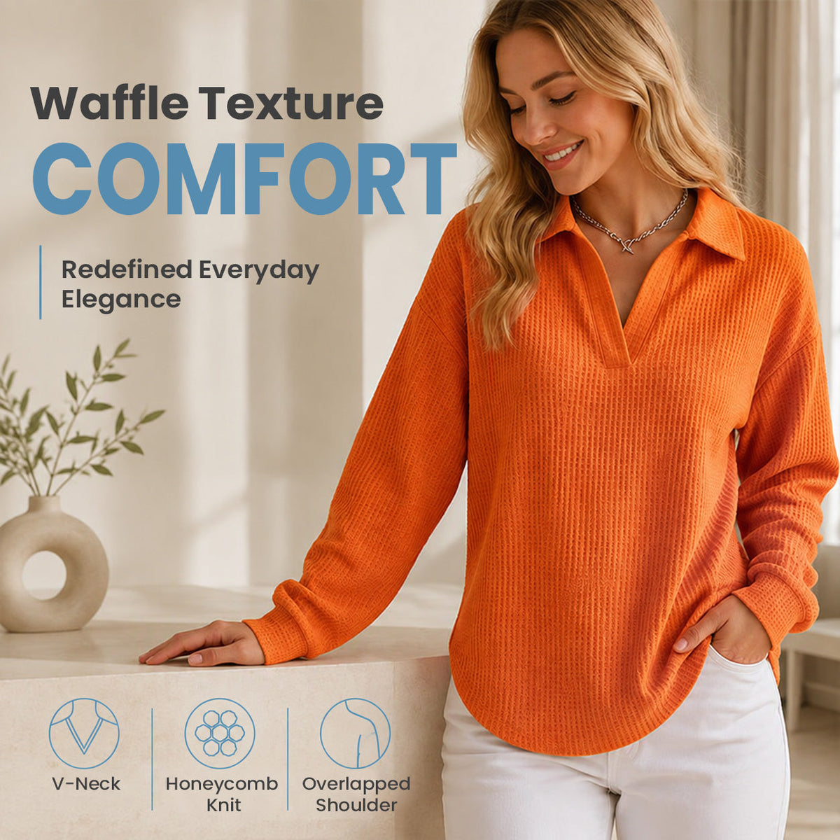 💝💝Women's knitted top with V-neck and long sleeves