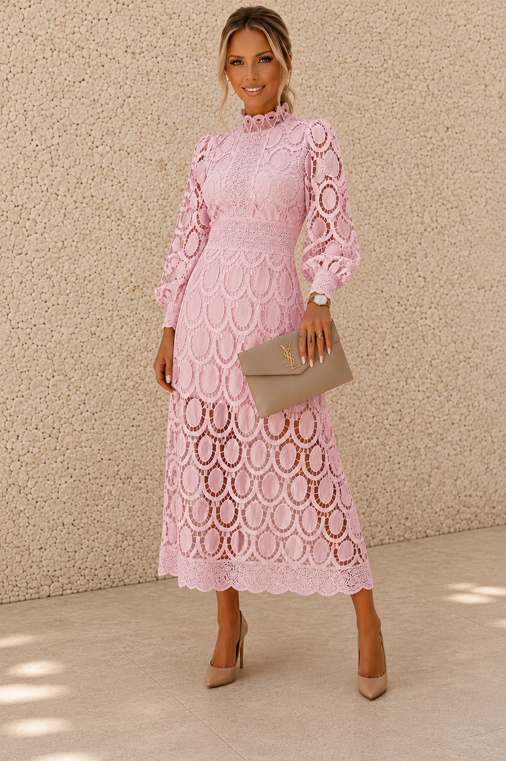 🔥 FINAL HOURS — Women's Shell Pink Lace Dress | Romantic & Sophisticated Style