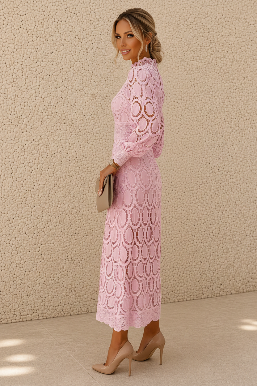 🔥 FINAL HOURS — Women's Shell Pink Lace Dress | Romantic & Sophisticated Style