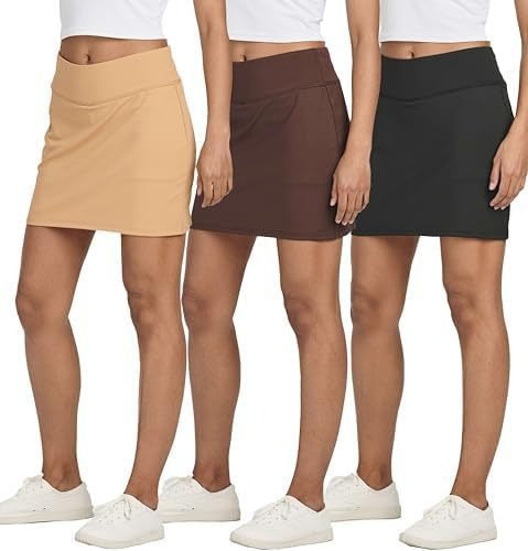 🔥Real Essentials 3 Pack: Women's 16" Active Skort Skirt Pockets - Running Tennis Golf Gym (Available in Plus)