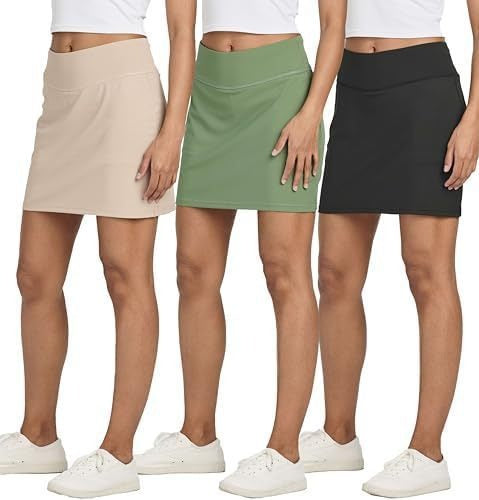 🔥Real Essentials 3 Pack: Women's 16" Active Skort Skirt Pockets - Running Tennis Golf Gym (Available in Plus)
