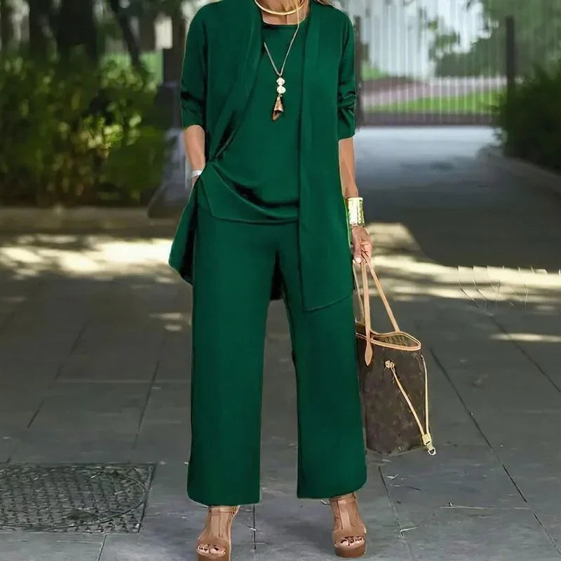 🔥 FINAL HOURS — Women's Minimalist 3-Piece Set | Long Cardigan & Wide-Leg Pants