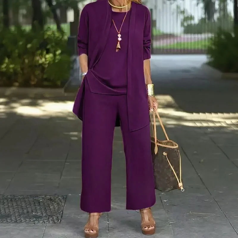 🔥 FINAL HOURS — Women's Minimalist 3-Piece Set | Long Cardigan & Wide-Leg Pants